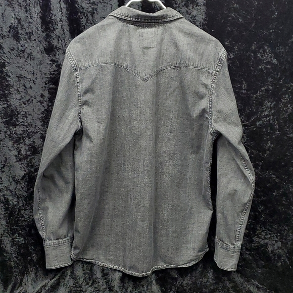 Levis Mens Denim Long Sleeve Pearl Snap Button Up Shirt Sz Large Black/Dark Gray - Picture 3 of 3